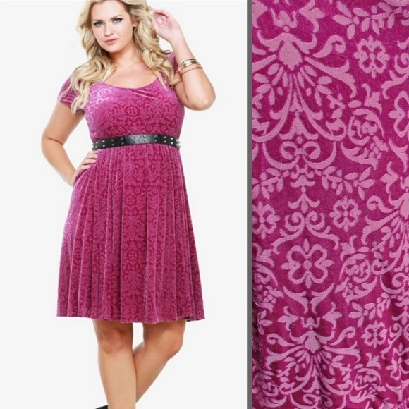 Torrid pink purple burnout velvet paisley dress 3